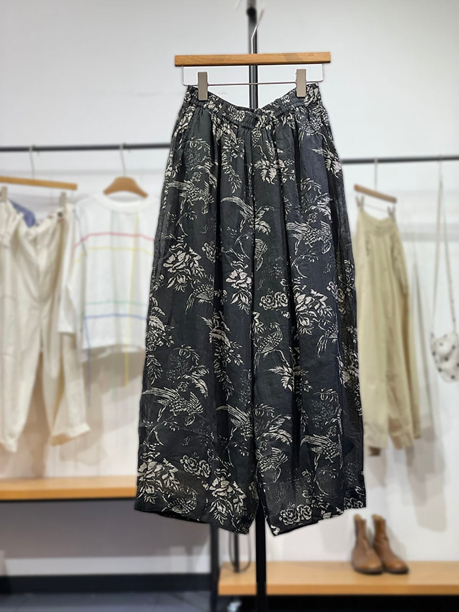 Hosen Blume Vinage Weites Bein Damen Ramie Frühling 