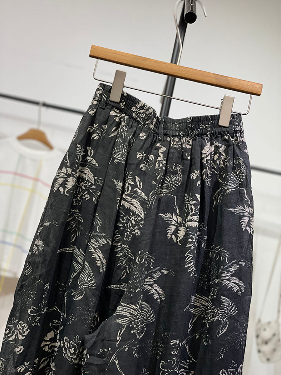 Hosen Blume Vinage Weites Bein Damen Ramie Frühling 
