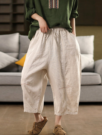 Pantalon d'été 100 % lin couleur sarouel pour femme, décontracté et pur