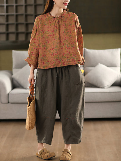 Pantalon d'été 100 % lin couleur sarouel pour femme, décontracté et pur