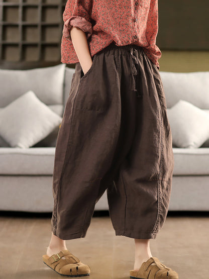 Pantalon d'été 100 % lin couleur sarouel pour femme, décontracté et pur