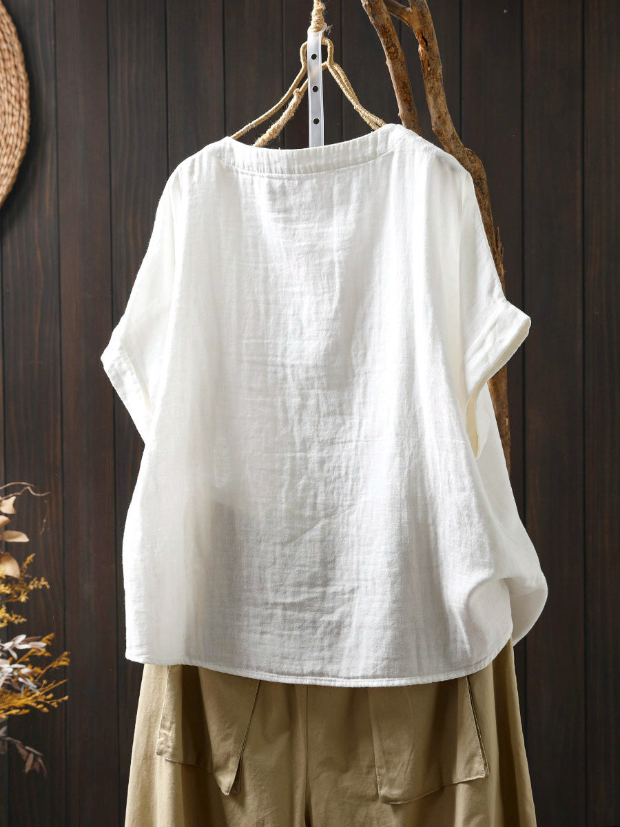 Shirt Sommer Druck Frauen Baumwolle O-Ausschnitt Casual 