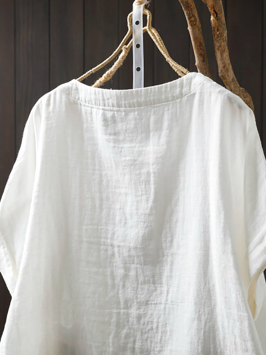 Shirt Sommer Druck Frauen Baumwolle O-Ausschnitt Casual 