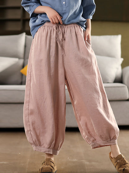 Pantalon sarouel décontracté 100 % lin pour femme, couleur été