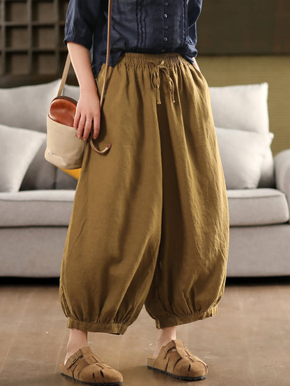 Pantalon sarouel décontracté 100 % lin pour femme, couleur été