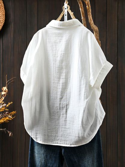 Hemd Tun-down 100% Baumwolle Artsy Damen Blumenkragen 