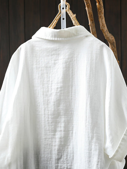 Hemd Tun-down 100% Baumwolle Artsy Damen Blumenkragen 