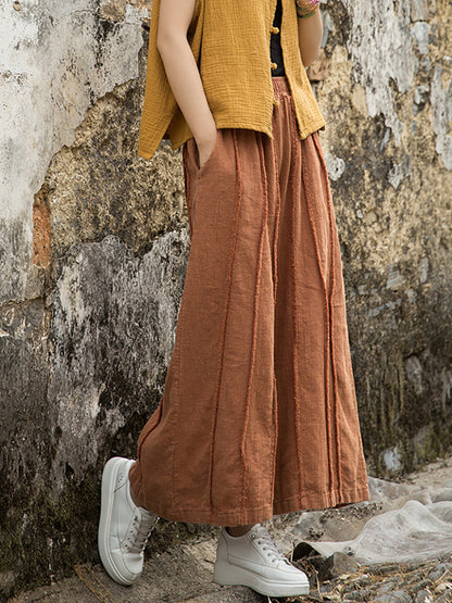 Pantalon d'été large en ramie pour femme, bords bruts, usé 