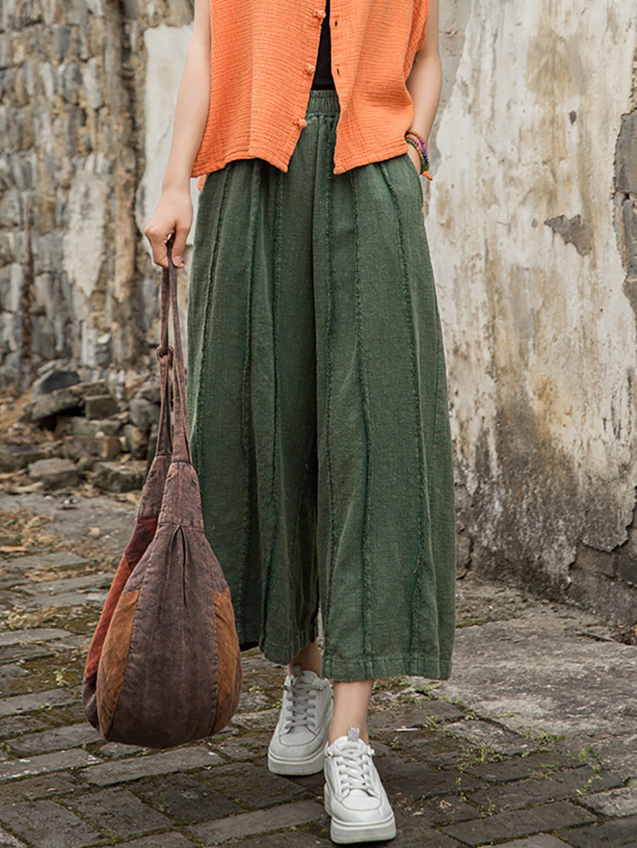Pantalon d'été large en ramie pour femme, bords bruts, usé 