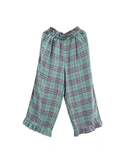 Pantalon droit Artsy pour femme, à carreaux, 100 % lin, été