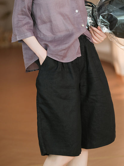 Pantalon décontracté pour femme, couleur 100 % lin pur, cinquième été
