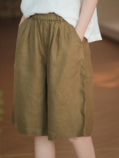 Pantalon décontracté pour femme, couleur 100 % lin pur, cinquième été
