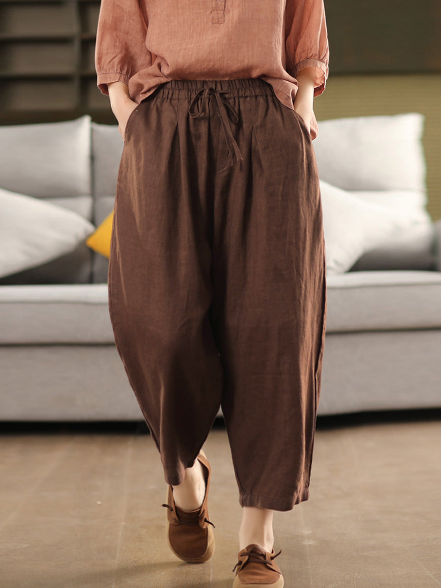 Pantalon sarouel d'été 100 % lin pour femme