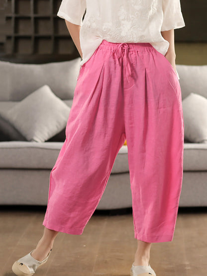 Pantalon sarouel d'été 100 % lin pour femme