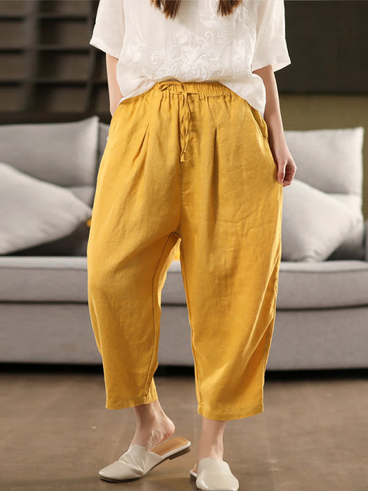 Pantalon sarouel d'été 100 % lin pour femme