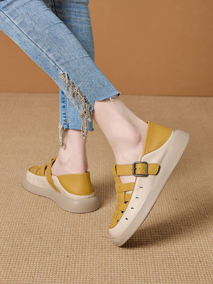 Casual Leather Genuine Weave Shoes Flat Summer Women