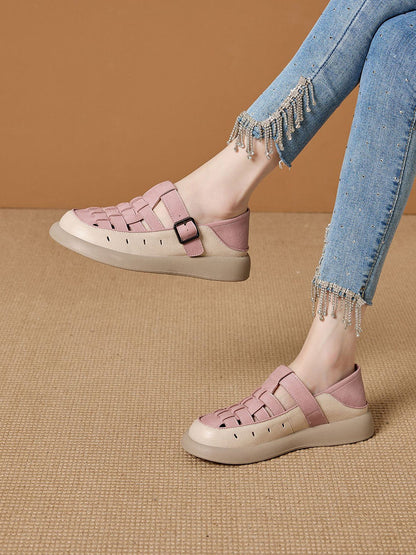 Casual Leather Genuine Weave Shoes Flat Summer Women