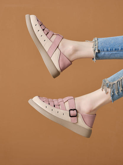 Casual Leather Genuine Weave Shoes Flat Summer Women