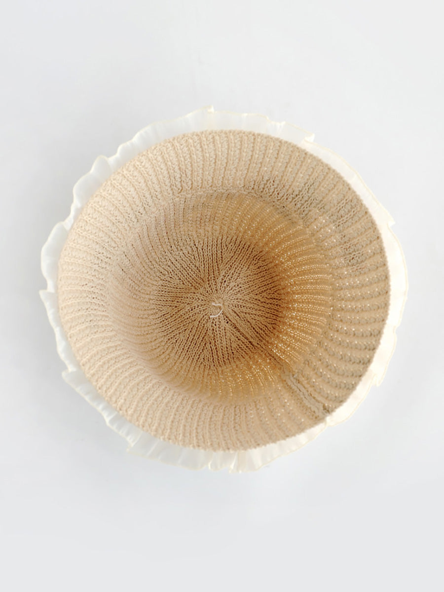 Sonnenfester Hut mit Blumenspitze und ethnischer Stickerei für Damen