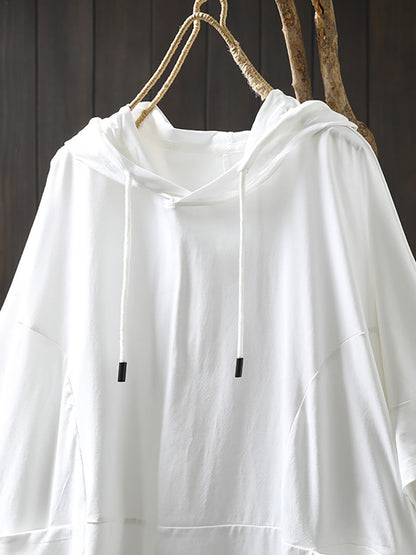 Shirt Frauen Sommer Casual 100% Baumwolle Reine Farbe Mit Kapuze 