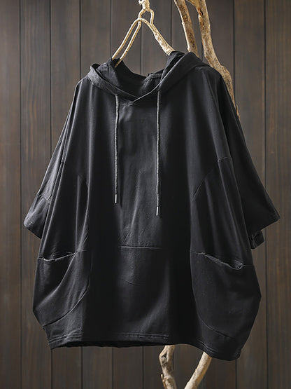 Shirt Frauen Sommer Casual 100% Baumwolle Reine Farbe Mit Kapuze 