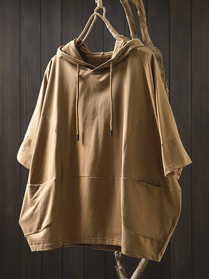 Shirt Frauen Sommer Casual 100% Baumwolle Reine Farbe Mit Kapuze 