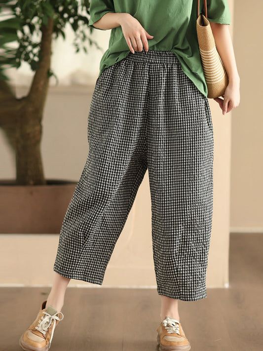 Pantalon sarouel treillis coton été décontracté femme 