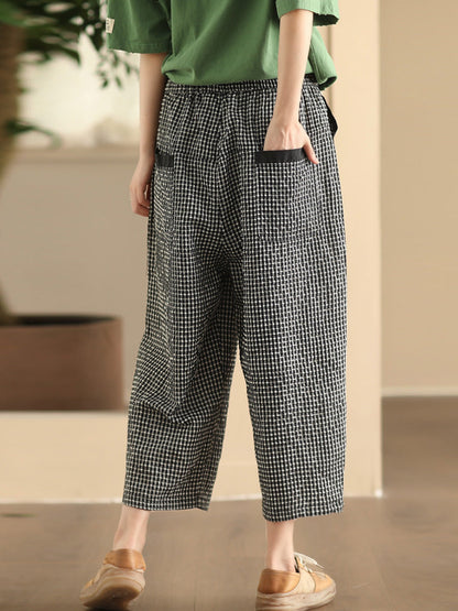 Pantalon sarouel treillis coton été décontracté femme 