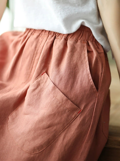 Pantalon sarouel en lin pour femme, couleur unie, été