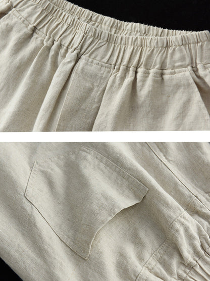 Pantalon sarouel en lin pour femme, couleur unie, été