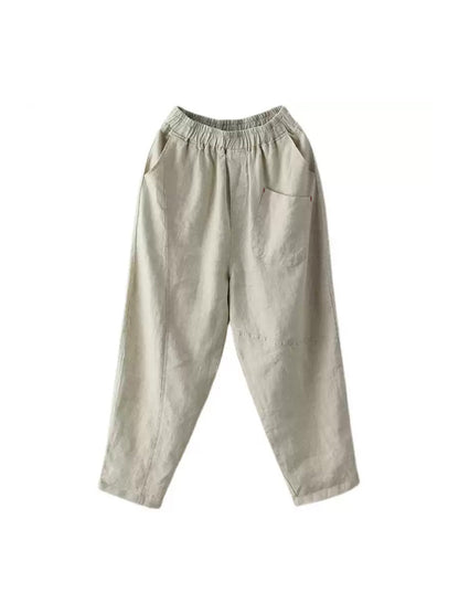 Pantalon sarouel en lin pour femme, couleur unie, été