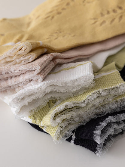 Lot de 5 paires de chaussettes en coton pour femme Motif feuilles d'été