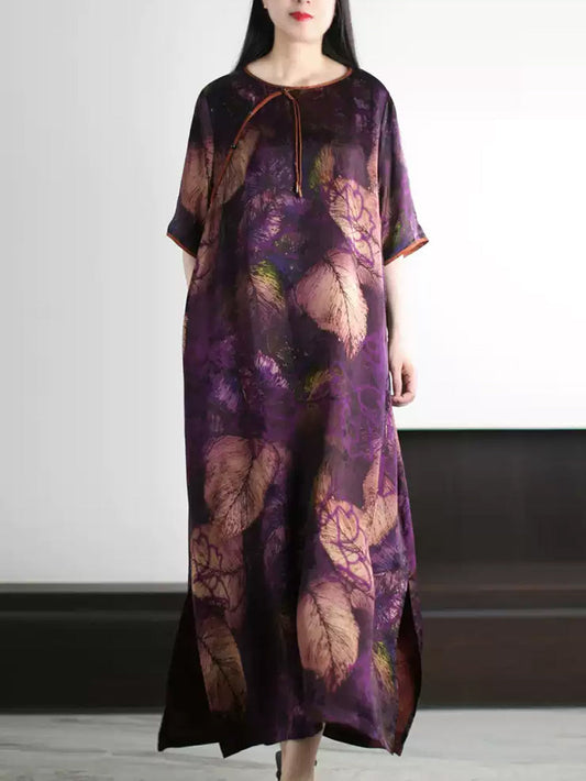 O-Ausschnitt Kleid Blatt Sommer Vintage Frauen