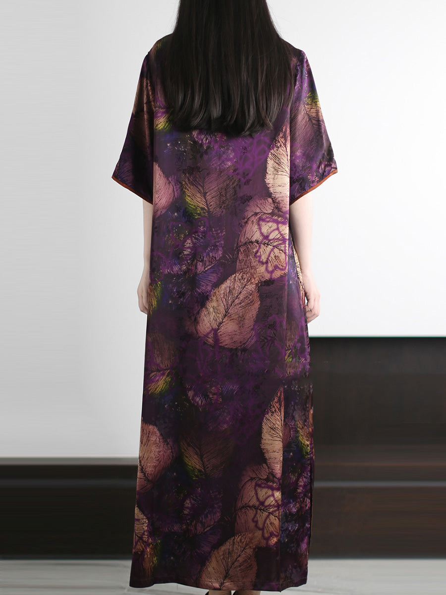 O-Ausschnitt Kleid Blatt Sommer Vintage Frauen