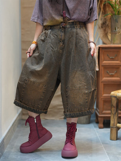 Pantalon en jean pour femme, coupe large et usée 