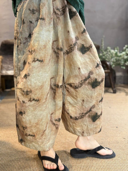 Pantalon d'été large en lin à fleurs rétro pour femme