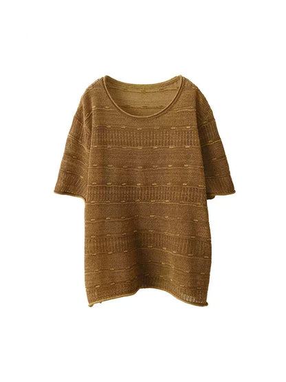 Sommer O-Ausschnitt Streifen Shirt Gestrickt Casual Damen