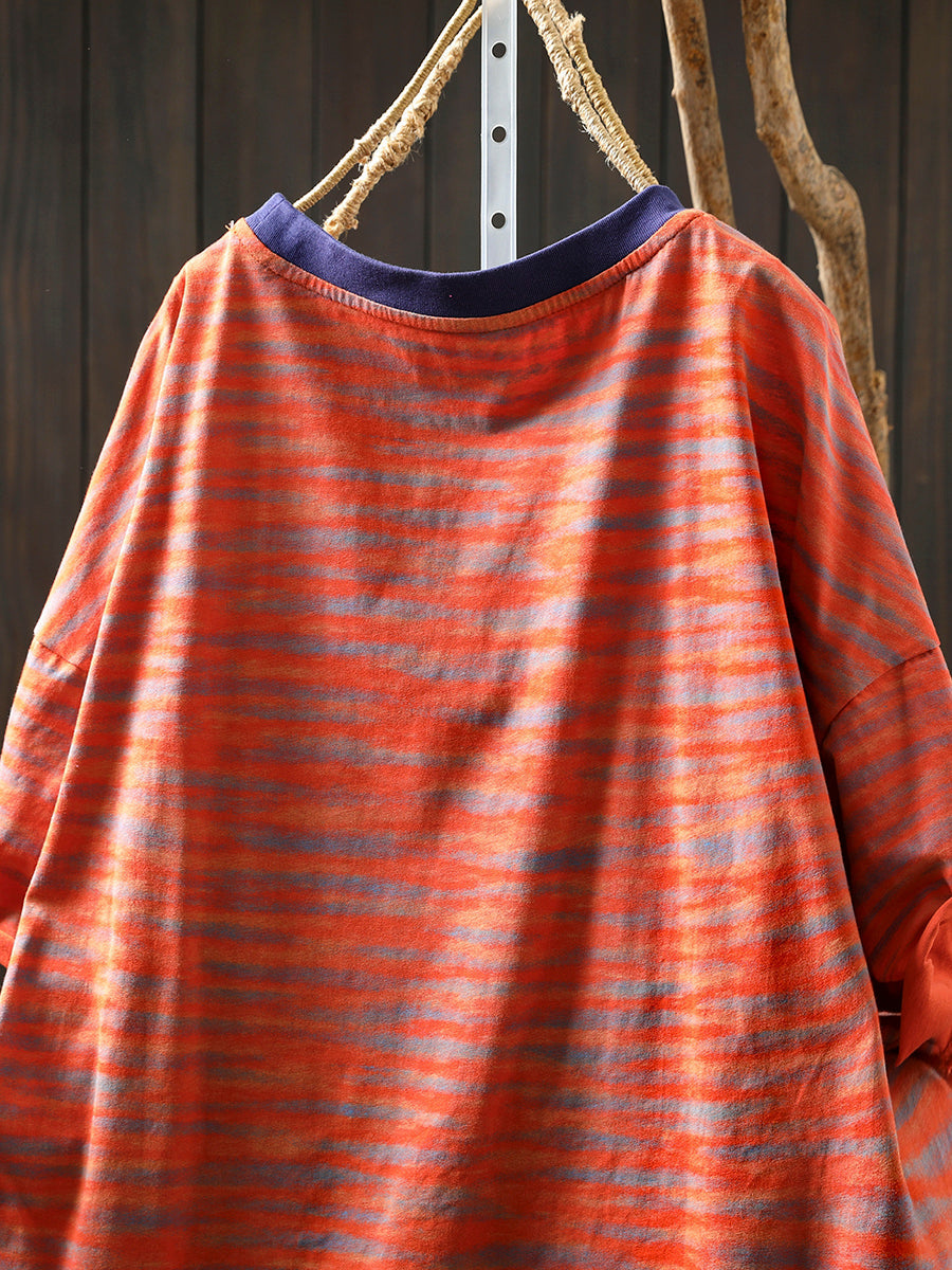 Damen Streifen Colorblock Sommerhemd O-Ausschnitt Casual 