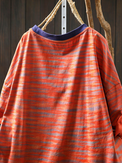 Damen Streifen Colorblock Sommerhemd O-Ausschnitt Casual 