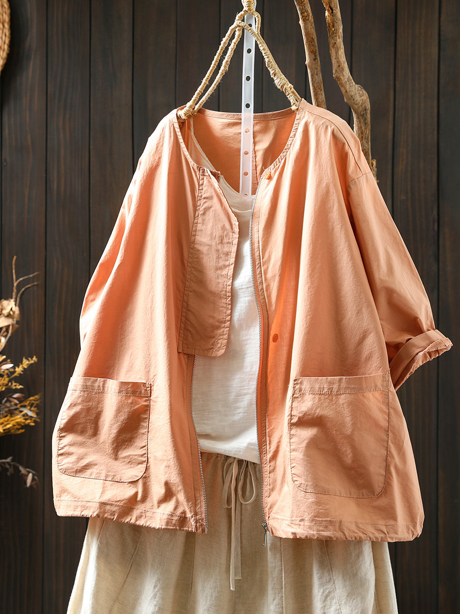 Manteau col rond femme couleur chemise fermeture éclair été pur 