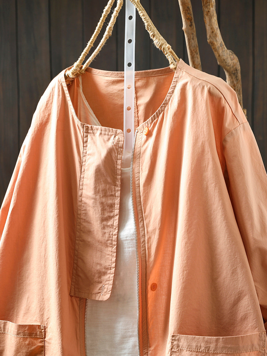 Manteau col rond femme couleur chemise fermeture éclair été pur 