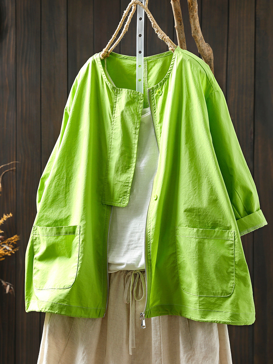 Manteau col rond femme couleur chemise fermeture éclair été pur 