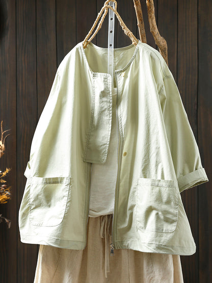 Manteau col rond femme couleur chemise fermeture éclair été pur 