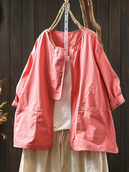 Manteau col rond femme couleur chemise fermeture éclair été pur 