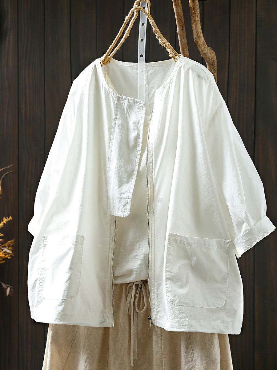 Manteau col rond femme couleur chemise fermeture éclair été pur 