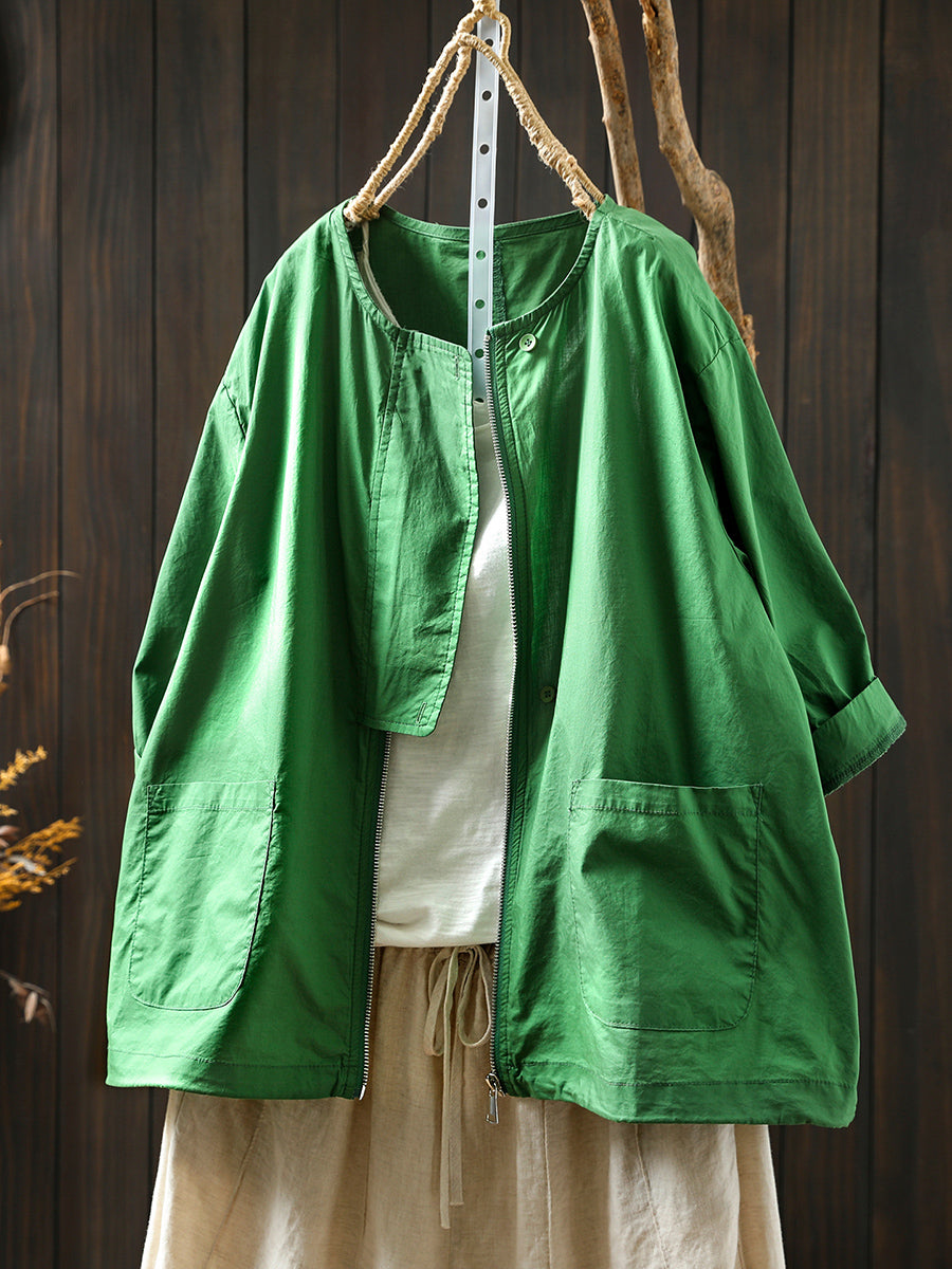 Manteau col rond femme couleur chemise fermeture éclair été pur 