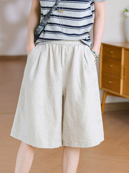 Pantalon d'été pur femme 100 % lin décontracté couleur cinquième