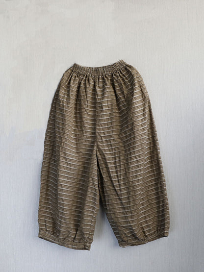 Pantalon d'été à rayures pour femme, jambe large, style rétro, en ramie