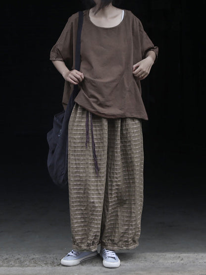 Pantalon d'été à rayures pour femme, jambe large, style rétro, en ramie