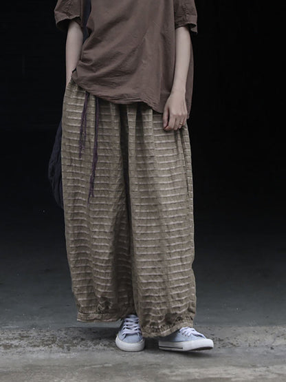 Pantalon d'été à rayures pour femme, jambe large, style rétro, en ramie